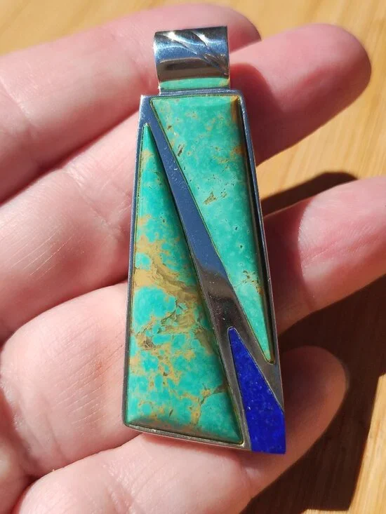 Jay King DTR Tyrone Turquoise and Lapis inlay pendant 925 Sterling Silver NIB - Picture 6 of 6